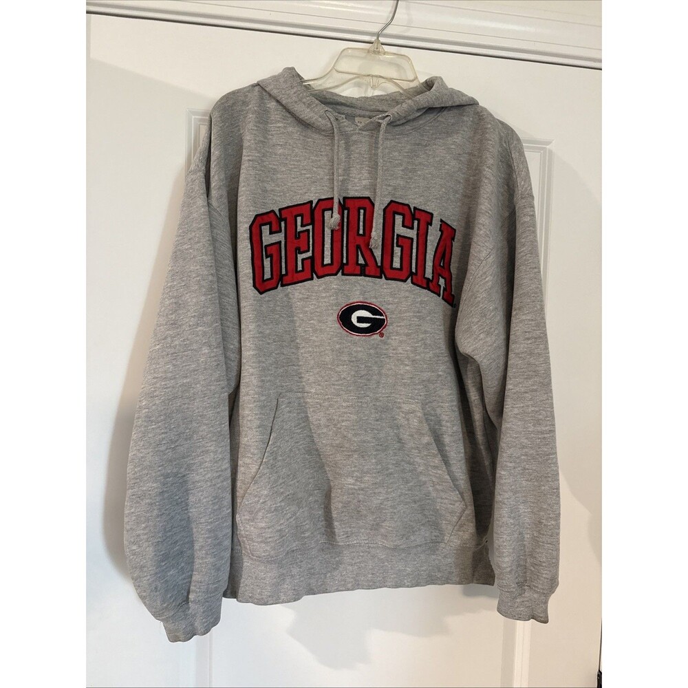 University of Georgia Gray Satin Embroidered Hoodie ADULT LARGE FLAW